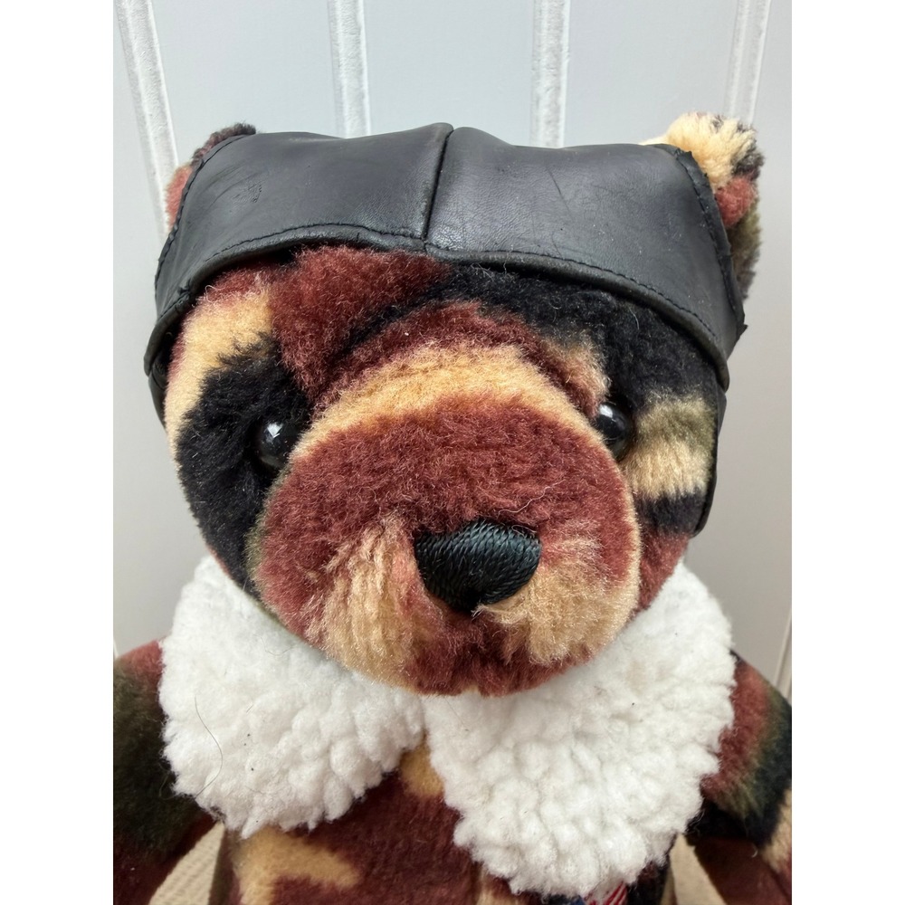 SKM Enterprises Vintage Camo Teddy Bear Pilot Aviator Hat USA Flag Plush 12 Inch - Picture 15 of 15